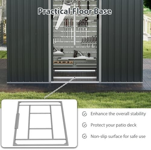8x6FT Metal Garden Shed with Double Sliding Doors & Ramp Foundation