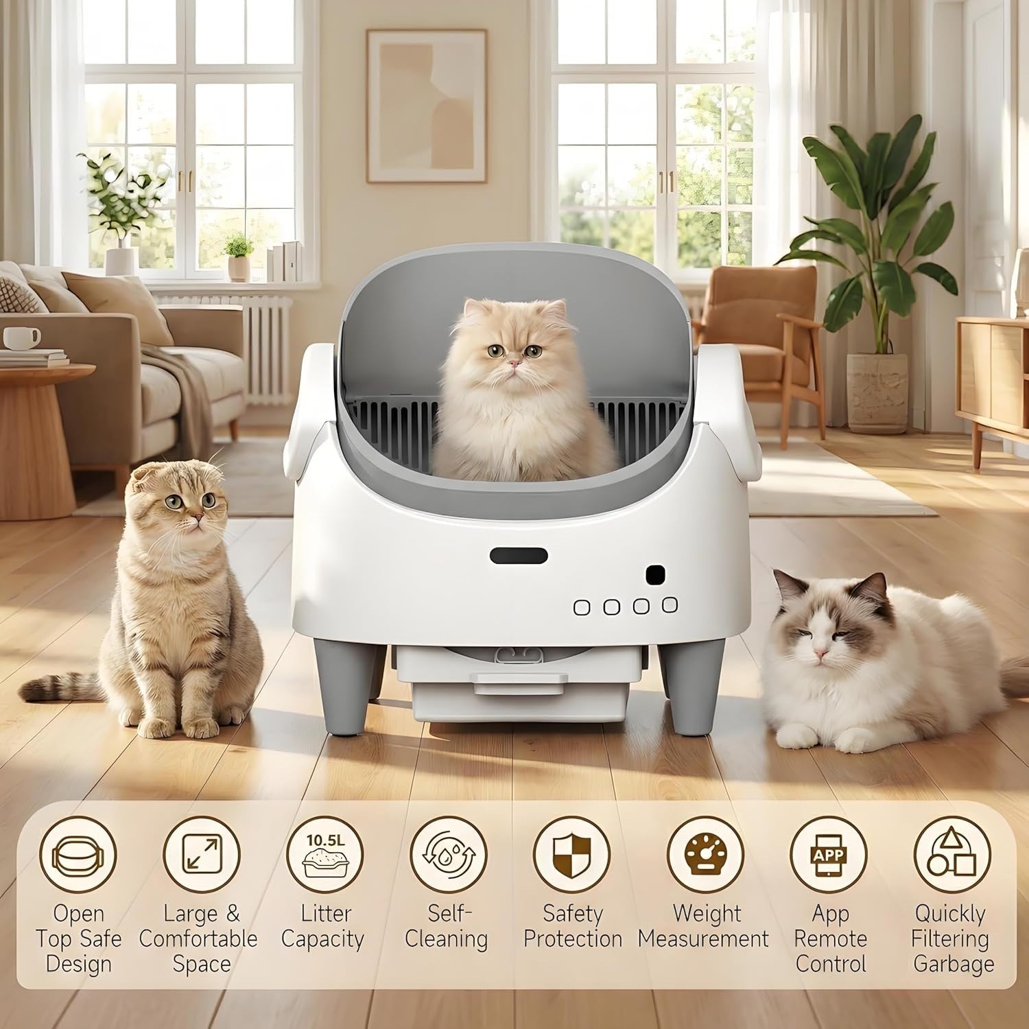 Self Cleaning Cat Litter Box APP Monitor Auto Open Top Multi Cat