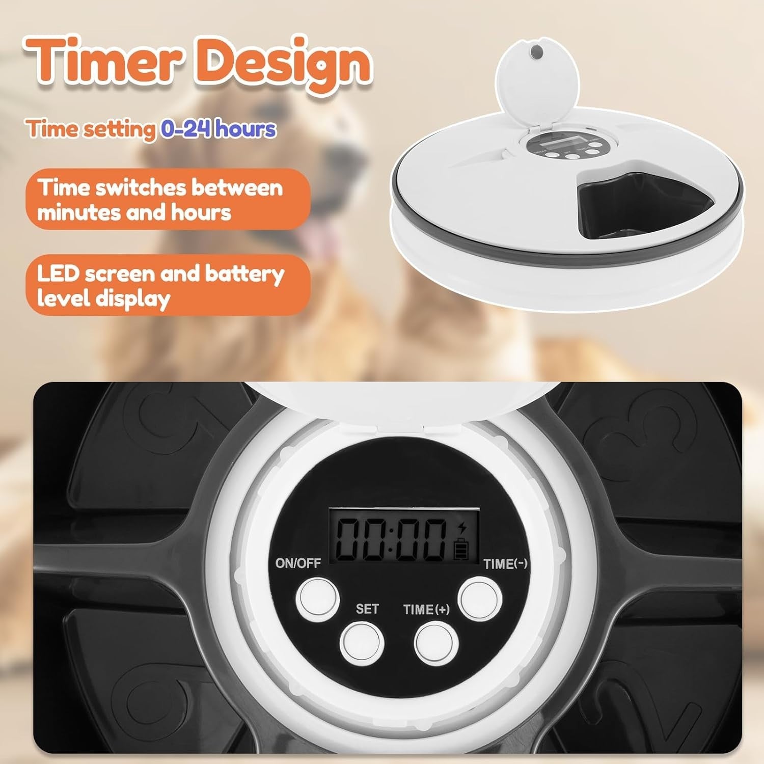 6 Meal Pet Feeder Timer Wet Dry Food Dispenser Cordless Battery Powered