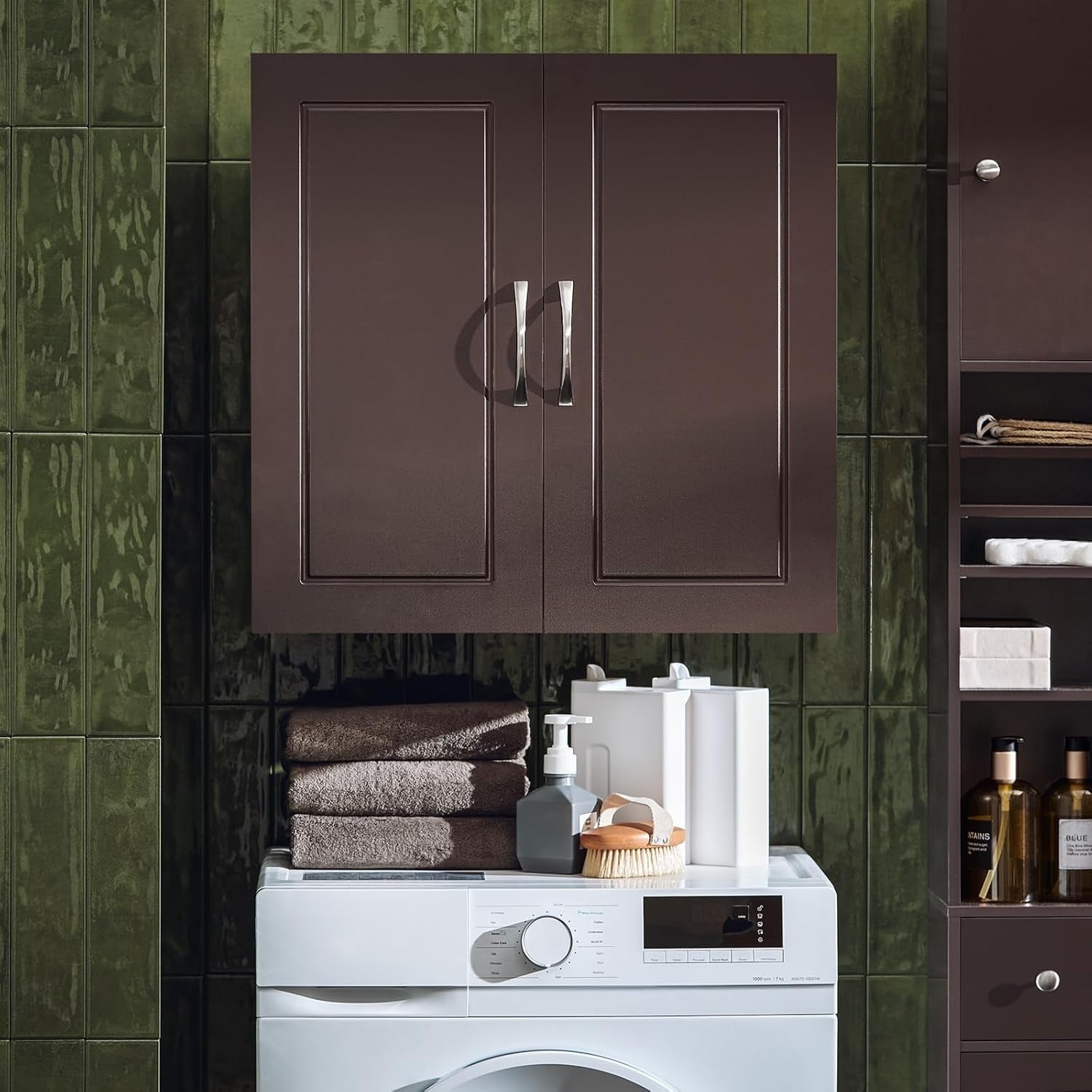 Wall Mounted Bathroom Cabinet with Adjustable Shelf, Lockable, Brown