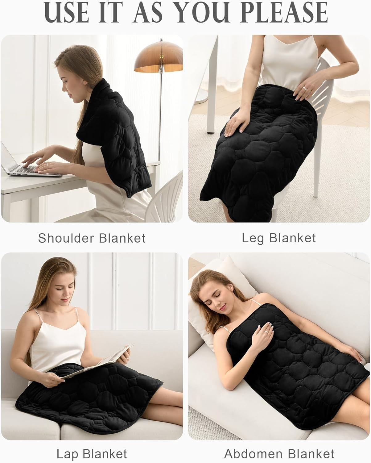 7lbs Weighted Lap Blanket Black 29x24" Fleece for Travel and Calming