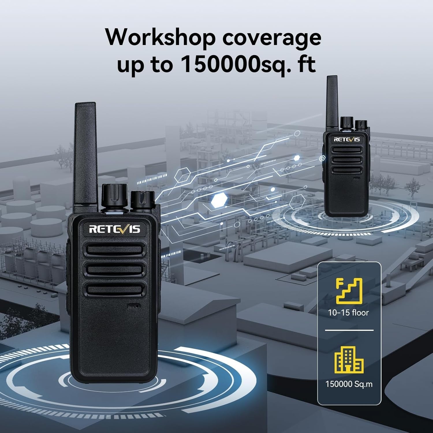 Rugged Walkie Talkies 6 Pack Long Range 2 Way Radio w/ Charger Earpiece