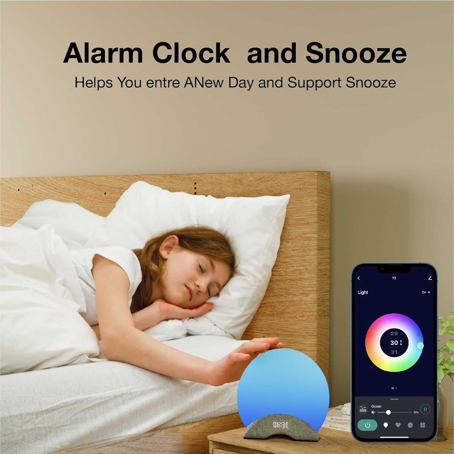 Sunrise Alarm Clock with White Noise & 7-Color Light, Sleep Aid
