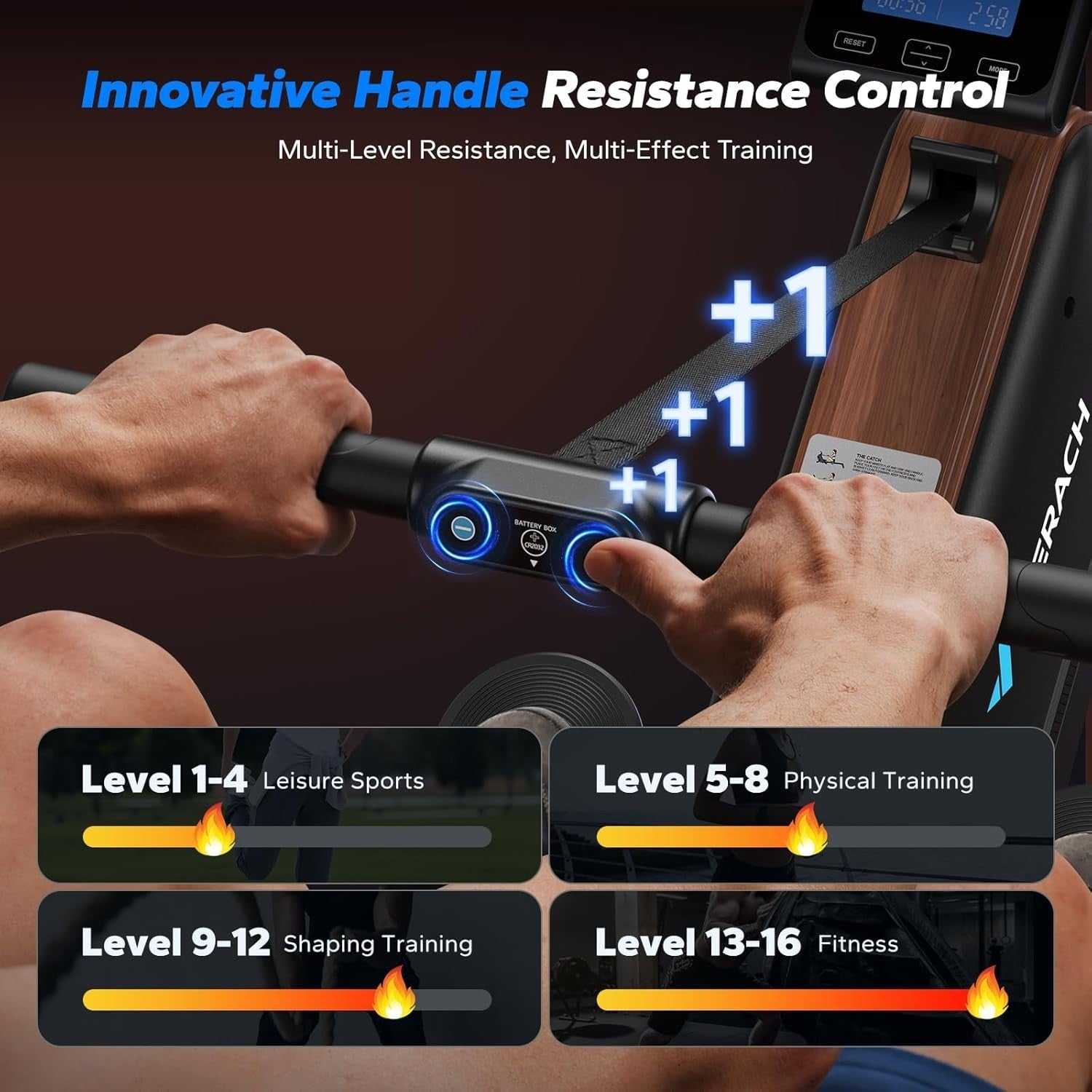 Foldable Magnetic Rowing Machine 40KG Resistance 130cm Rail App Smart Home
