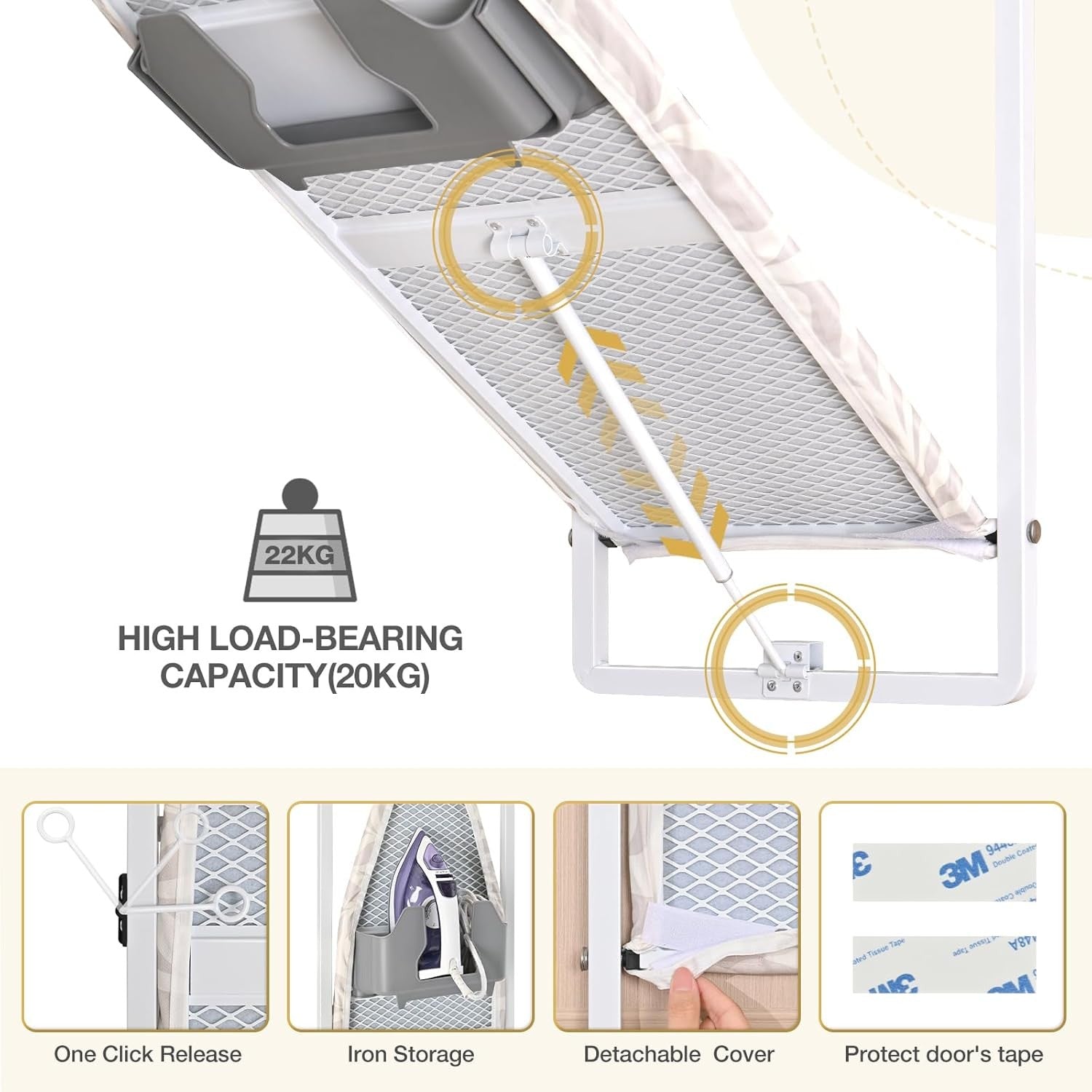 Over Door Folding Ironing Board White 36x12in Hanging Space Saving