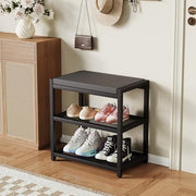 Black Shoe Bench with Cushion & Sturdy Metal Frame, Storage Rack Seat