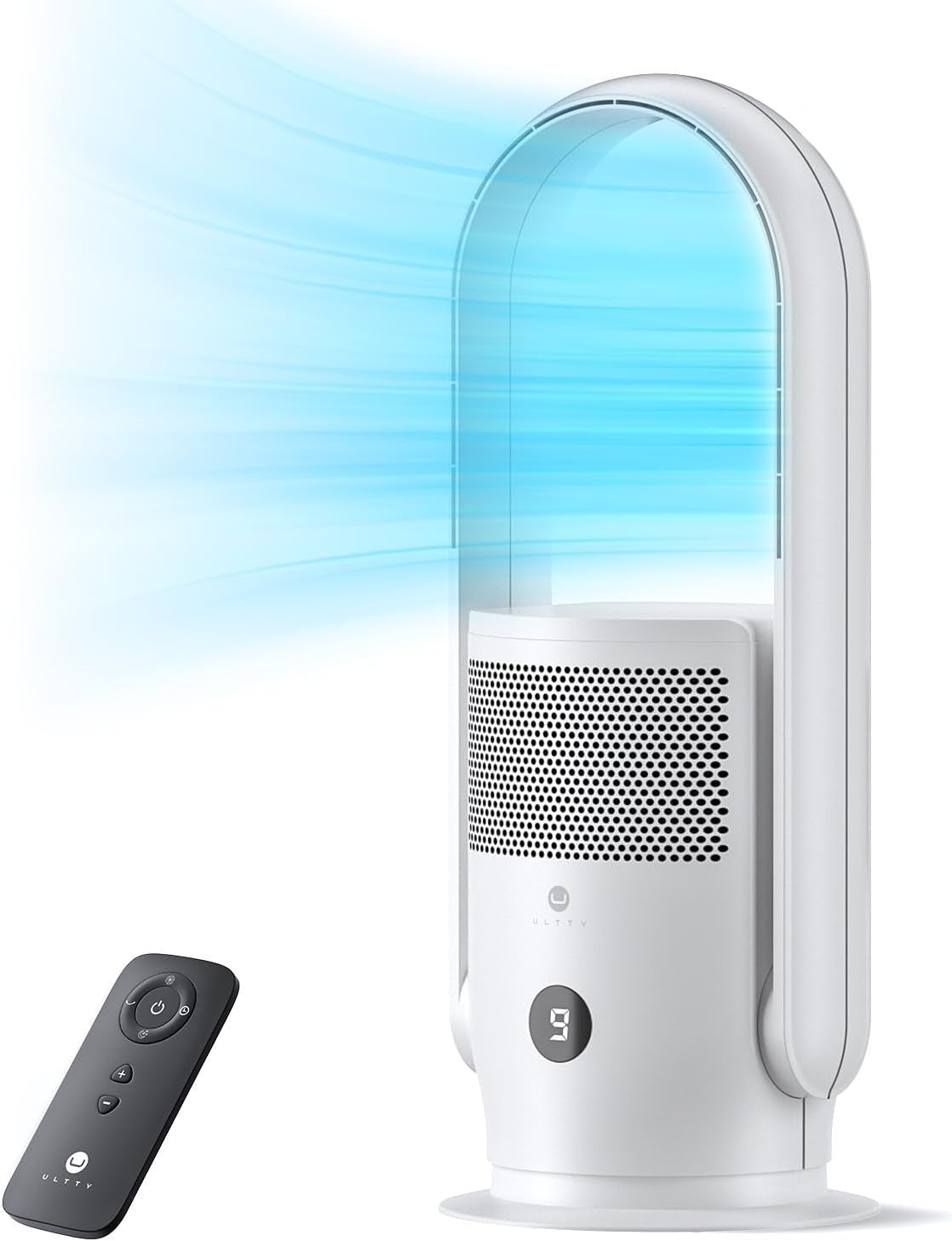 Bladeless Tower Fan w/ HEPA Air Purifier – 9-Speed Quiet Cooling Fan White Timer