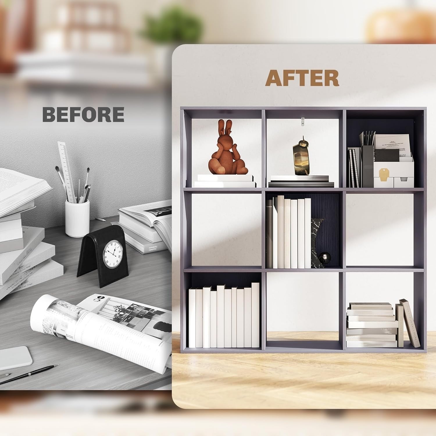 Modern 9 Cube Bookcase Storage Unit Grey – Freestanding Shelving for Home