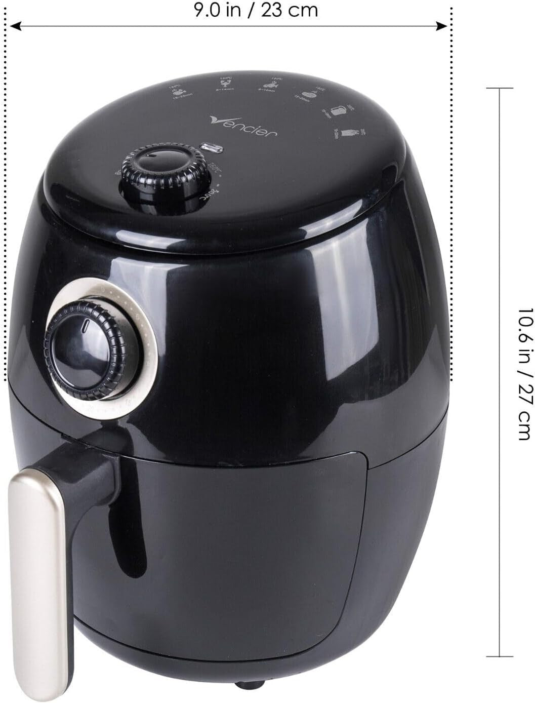 Compact Air Fryer 1000W Rapid Air Cook Healthy Low-Oil Frying Timer Temp Control
