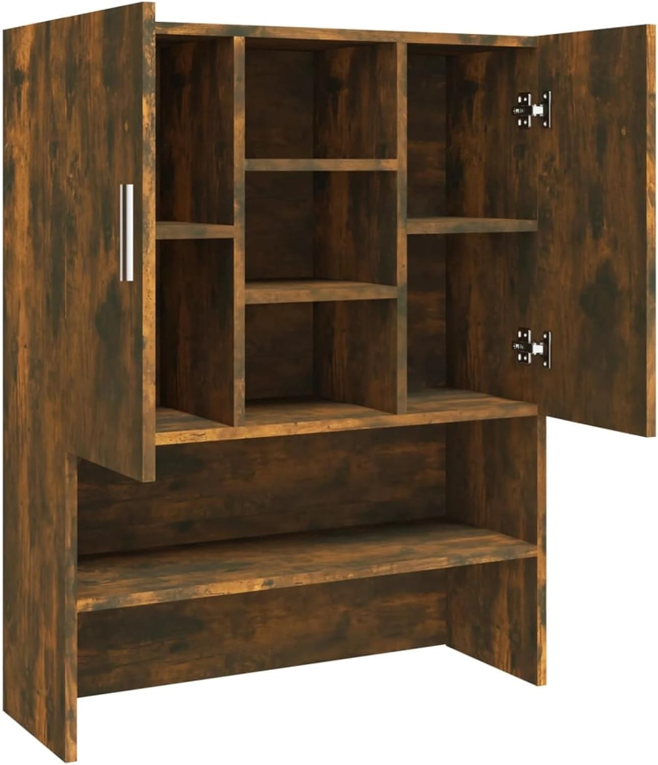 Smoked Oak Washing Machine Cabinet Tall Laundry Storage Unit with Doors & Shelve