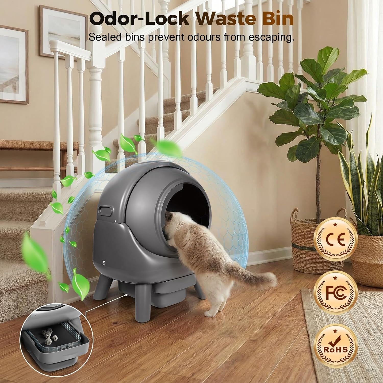 XXL Self Cleaning Cat Litter Box App Control Odor Free Multi Cat