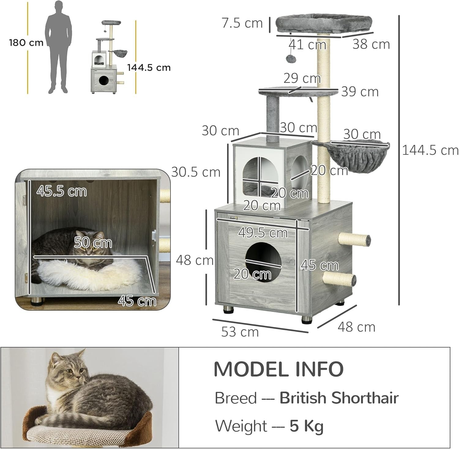 Cat Litter Box Enclosure with Cat Tree Scratching Posts Platform Condo