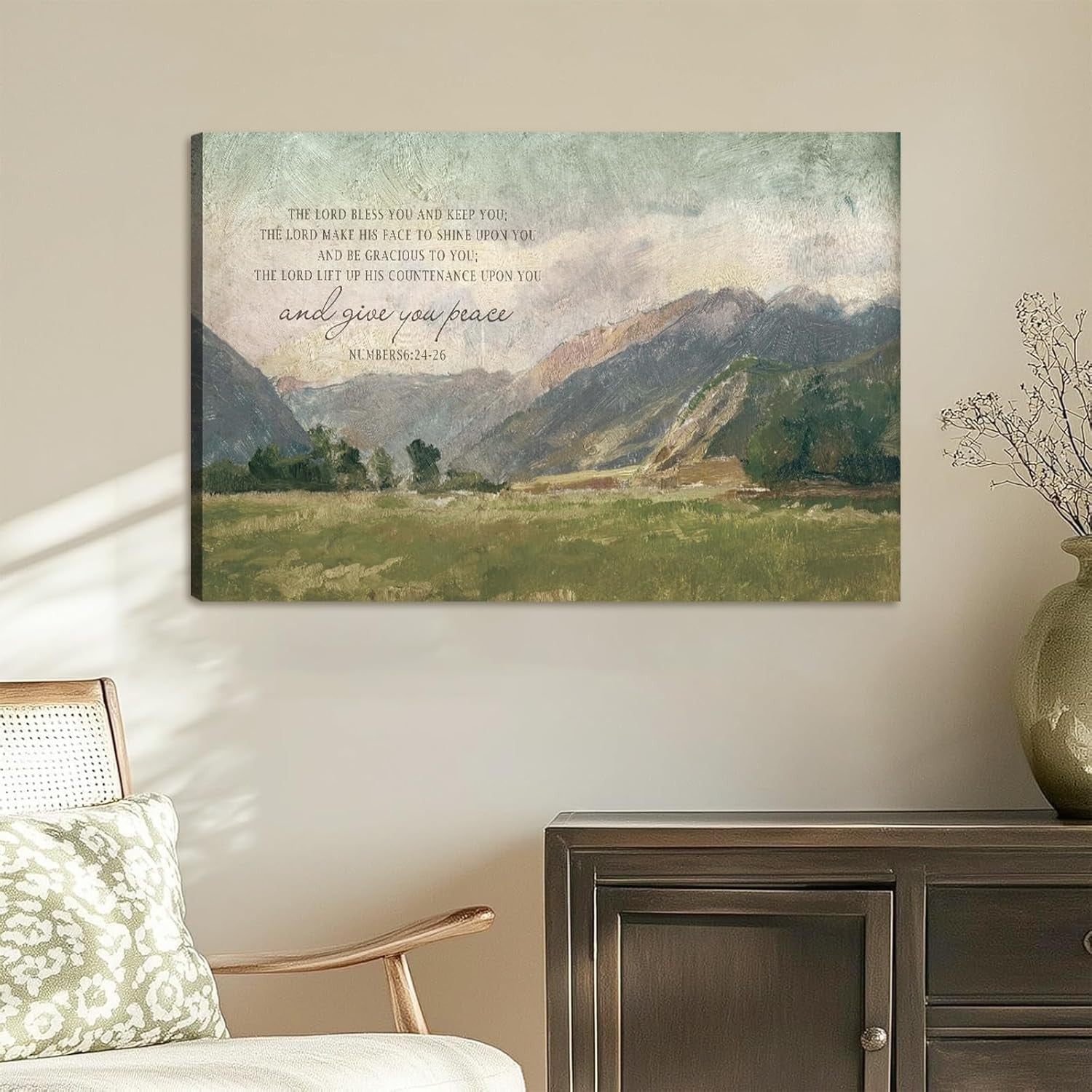 Christian Bible Verse Wall Art Canvas Framed Mountain Landscape Decor 59x39cm