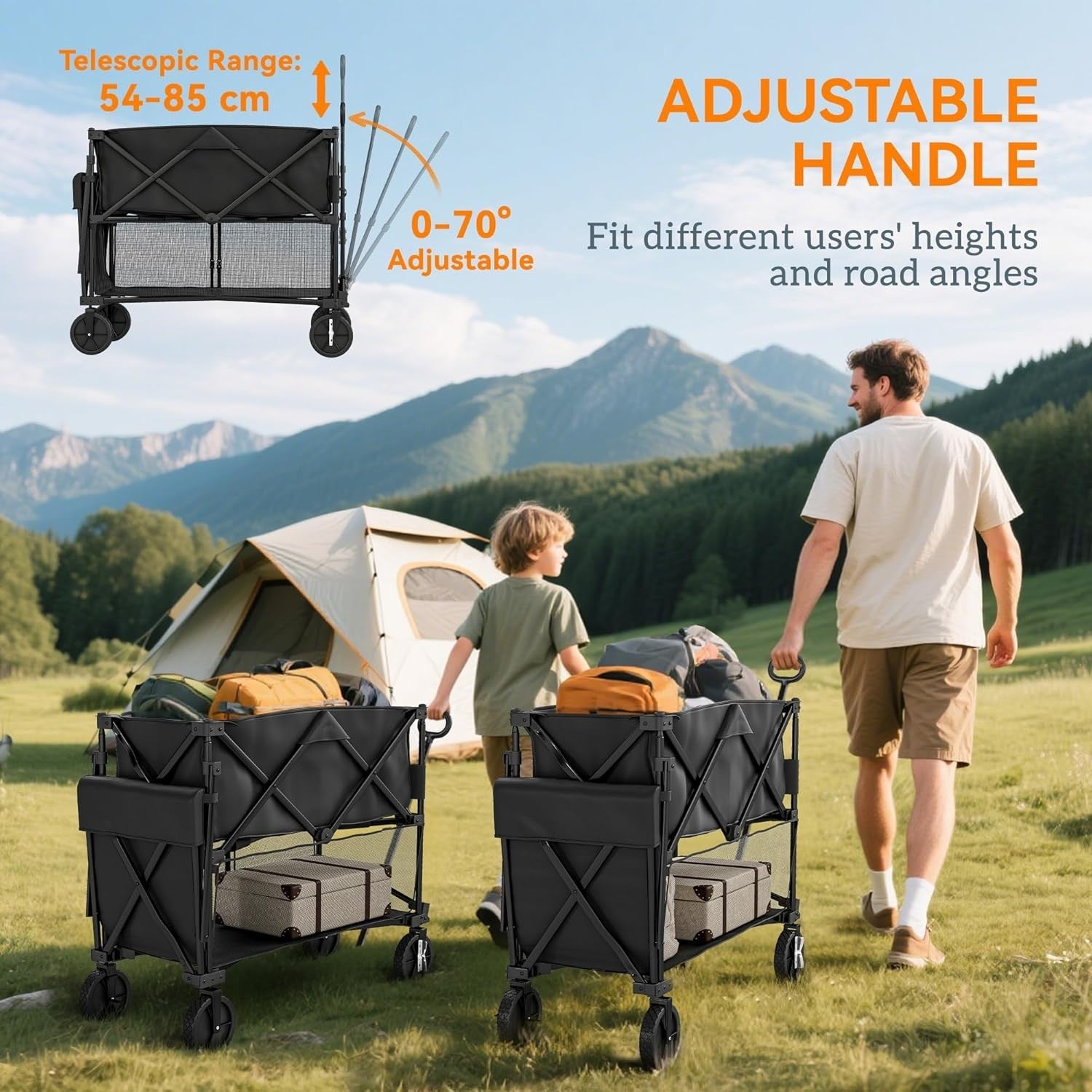 Black Double Decker Folding Festival Trolley 200kg Heavy Duty 350L Wagon Cart