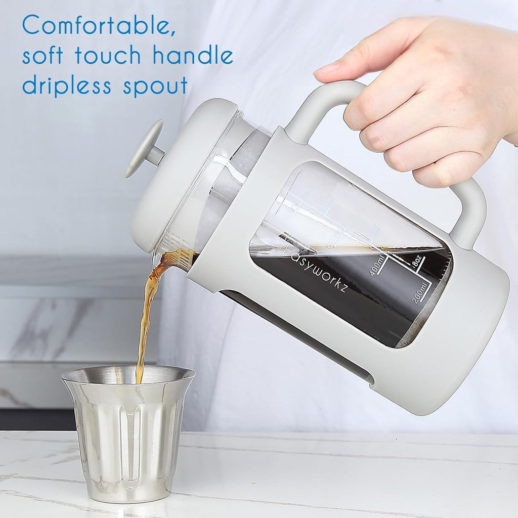 1000ml French Press Coffee Maker Borosilicate Glass Heat-Resistant Soft Grip