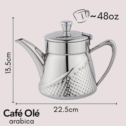 48oz Stainless Steel Teapot 6 Cup Non Drip Tea Pot Silver Mirror Finish