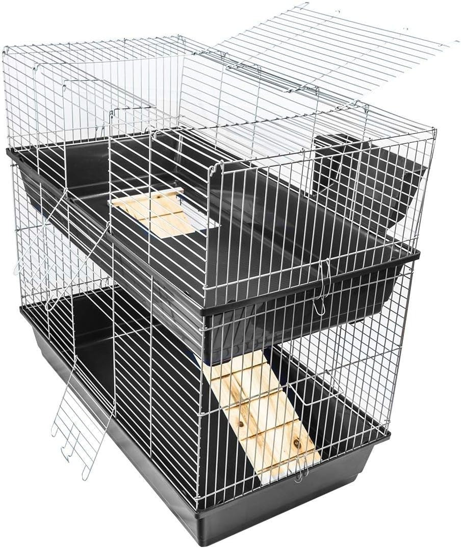 Large Indoor Rabbit Cage Double Level 100cm Guinea Pig Hutch Tray Ramp