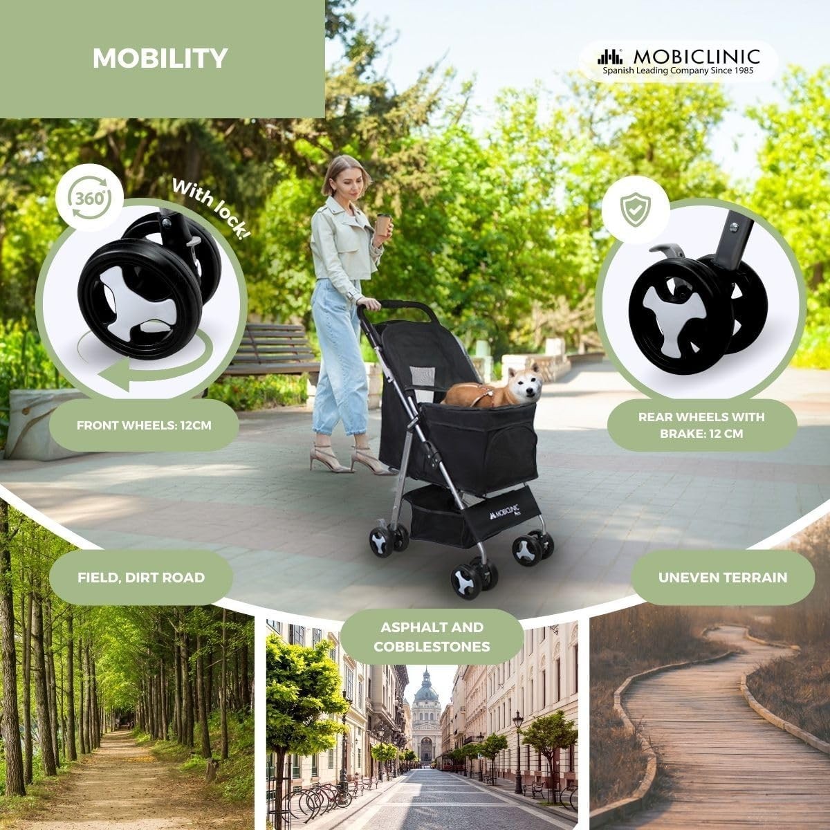 Small Dog Pet Stroller Foldable Pram 360 Swivel Wheels XXL Basket