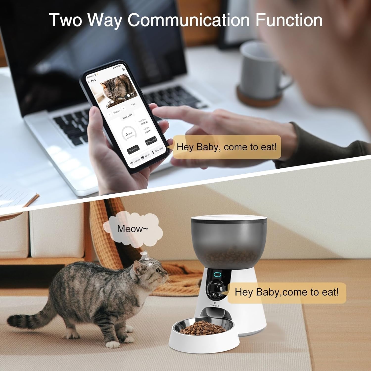 Smart Cat Feeder with Camera WiFi App Control 4L Auto Food Dispenser