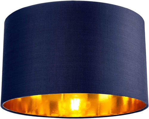 Midnight Blue Drum Lamp Shade 14” Copper Inner Modern Table Floor Light