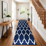 Navy Blue Runner Rug 80x300cm Non Slip Hallway Low Pile Geometric Carpet