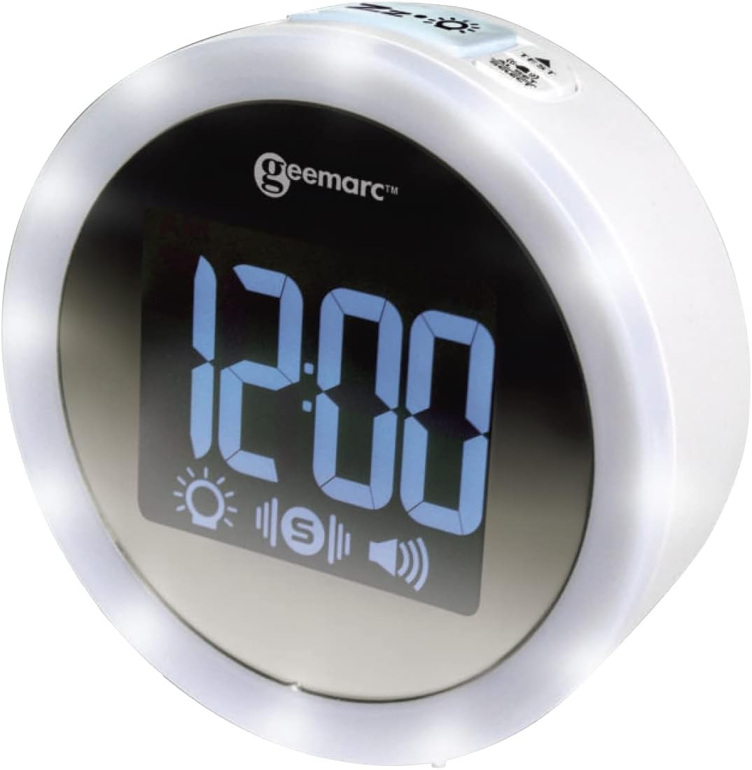 Loud Vibrating Alarm Clock with Bed Shaker LED Flash USB Charging White