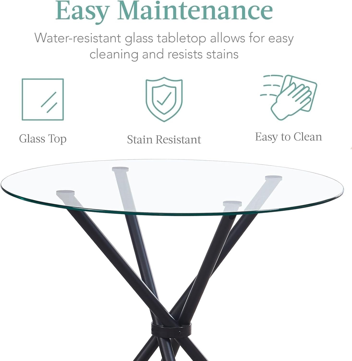Round 5-Piece Glass Dining Table with 4 White PU Leather Chairs
