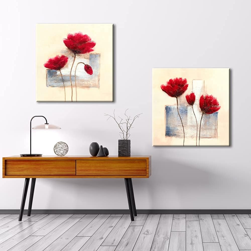 2‑Panel Abstract Floral Canvas Wall Art 12×12 in Each Modern Decor