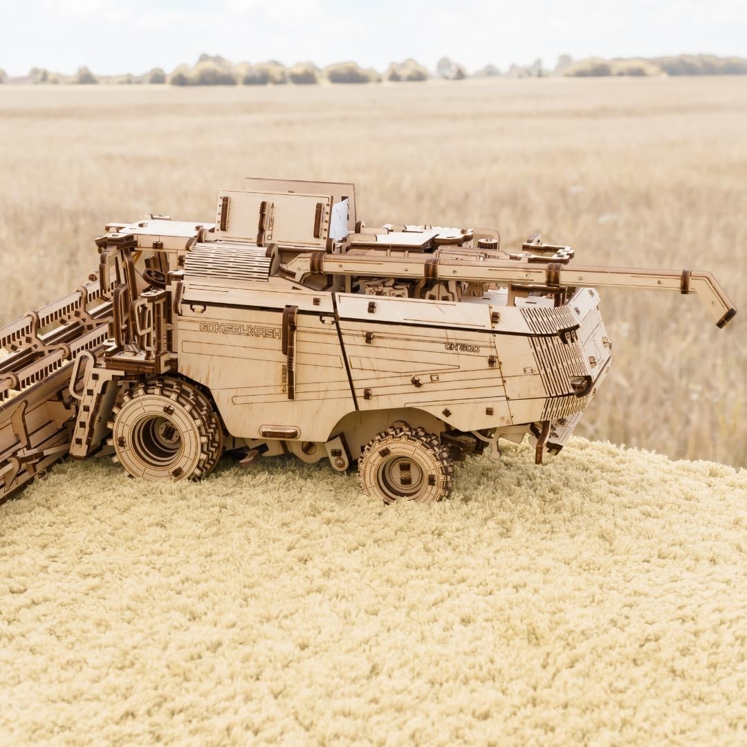 3D Wooden Grain Harvester Puzzle DIY Kit - 864 Pieces, No Glue Needed