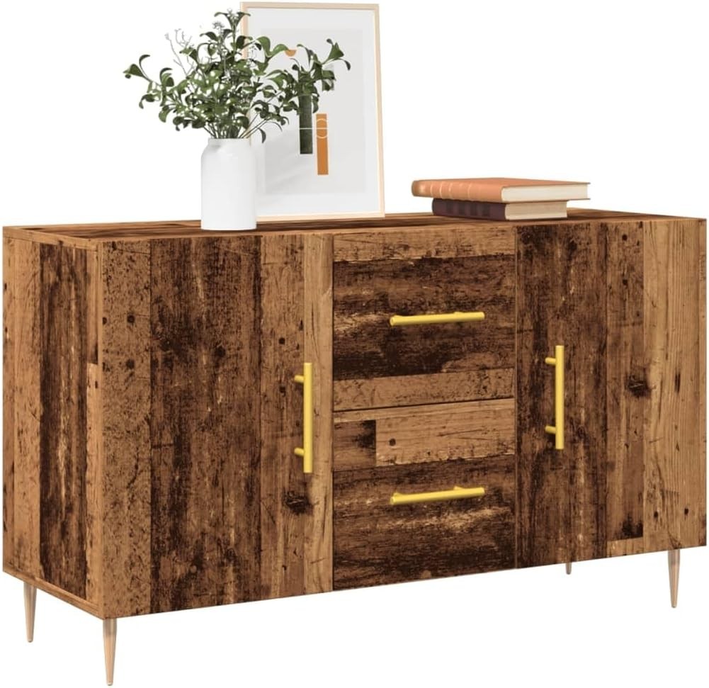 Old Wood Sideboard Cabinet Storage Drawers Modern Metal Legs 100cm Wide