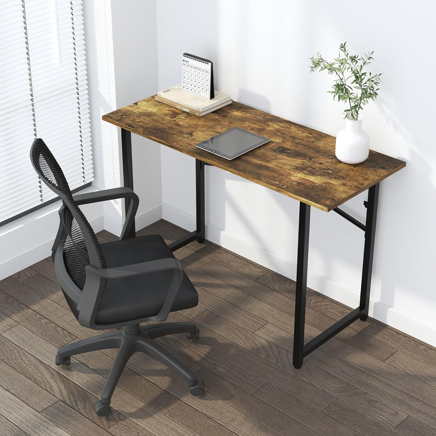 Folding Computer Desk 120cm Rustic Brown No Assembly Home Office Gaming Table