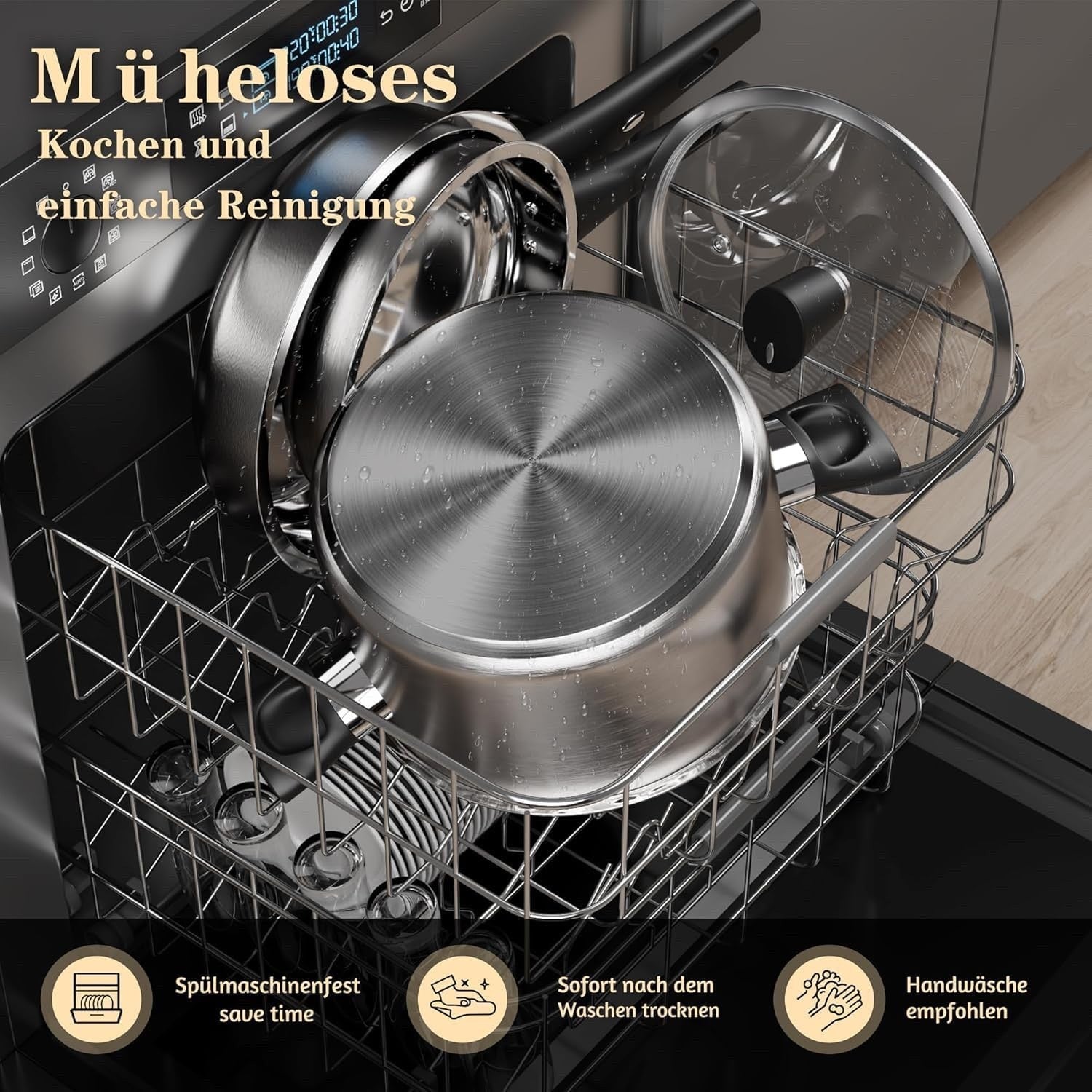 12pcs Stainless Steel Cookware Set with Lids & Utensils Induction Safe Pots Pans