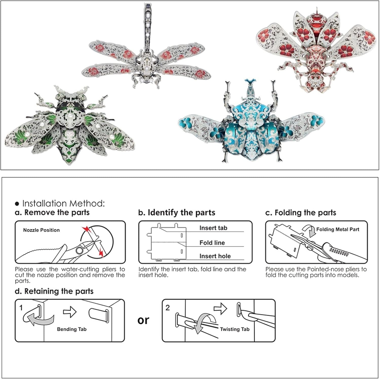 6pc 3D Metal Insect Puzzle Kit Adults Teens, Steel Models, Gift Decor Set