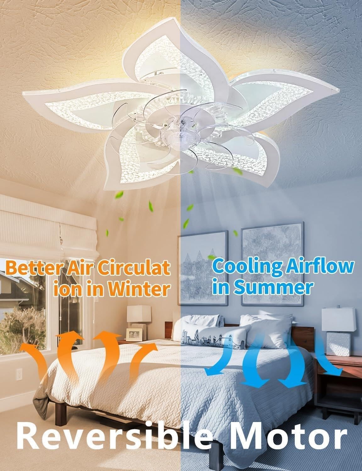 62.5CM Ceiling Fan Light, 6 Speeds, Dimmable, Reversible, Remote, Modern