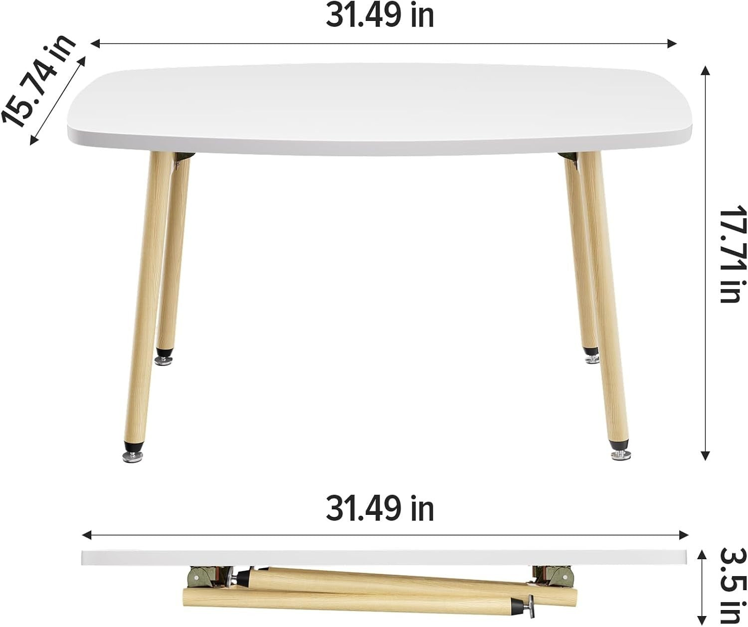 Portable Folding Coffee Table White for Small Spaces, Modern 80x40cm