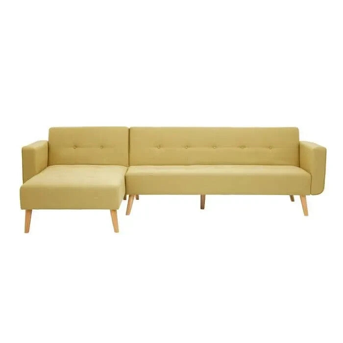 Olive Green Corner Sofa Bed Linen Upholstery L-Shaped Modern 3 Seater