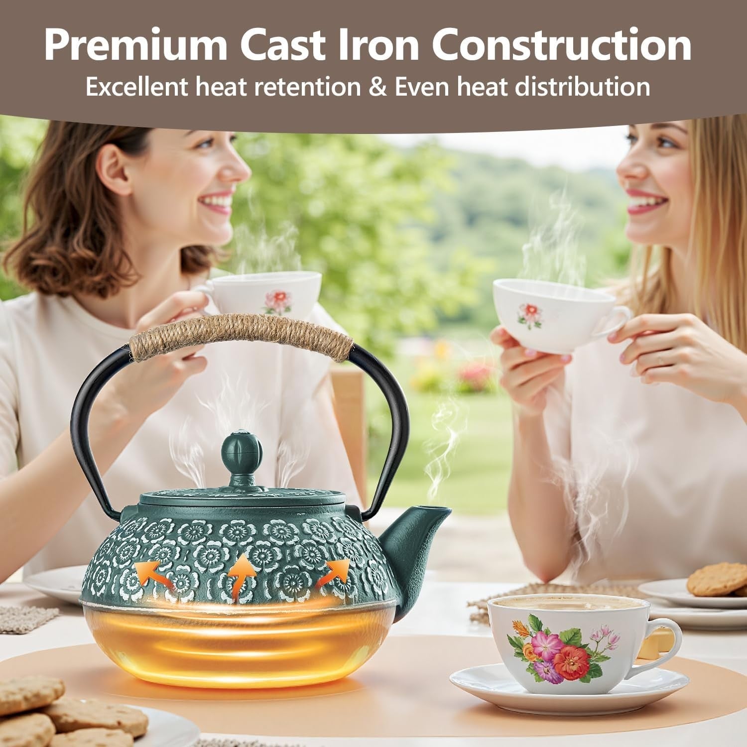 Cast Iron Teapot 900ml Japanese Tetsubin Tea Kettle w Infuser Green