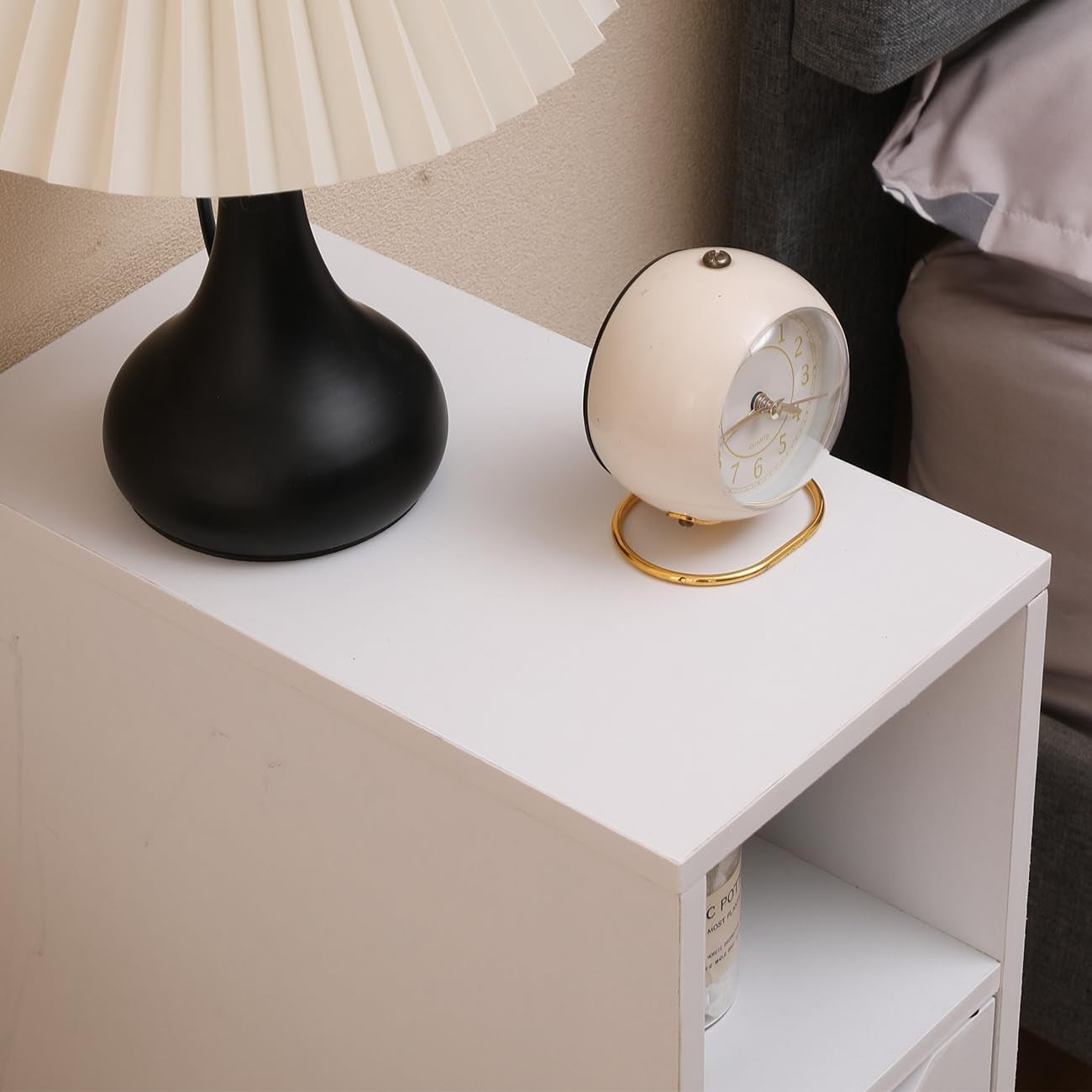Slim White Bedside Table with Door & Shelf, Narrow Nightstand for Small Spaces