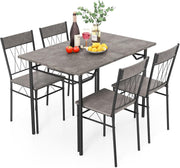 Gray Cement Texture Dining Table Set 4 Chairs | Space-Saving Kitchen Fit