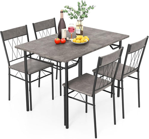 Gray Cement Texture Dining Table Set 4 Chairs | Space-Saving Kitchen Fit