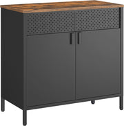 Industrial Metal Storage Cabinet Sideboard Cupboard Black Rustic Brown 80cm