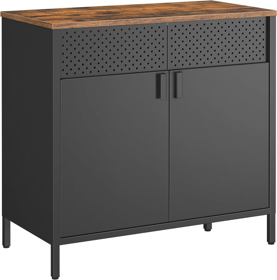 Industrial Metal Storage Cabinet Sideboard Cupboard Black Rustic Brown 80cm