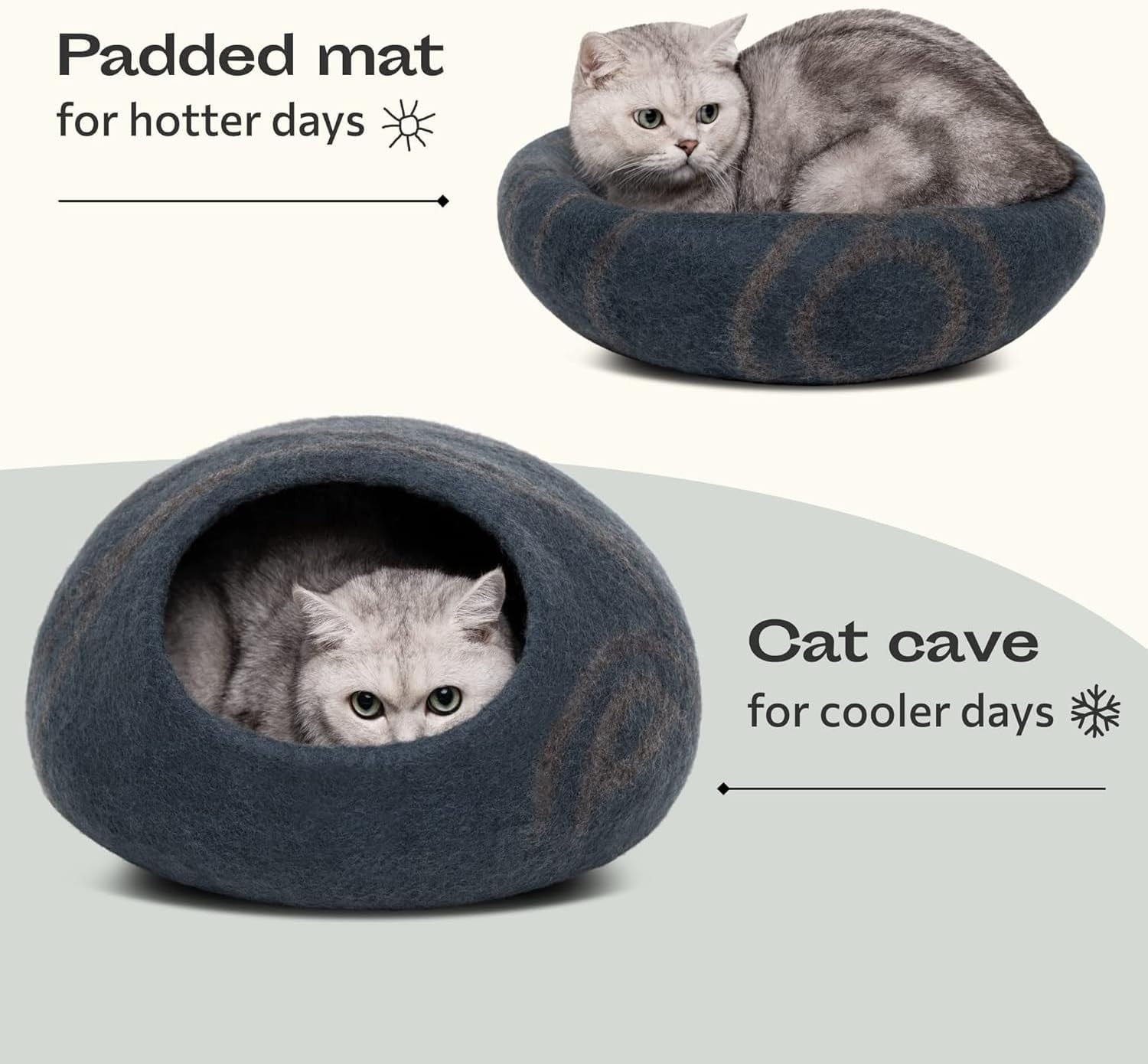 Medium Felt Cat Cave Bed Handmade Merino Wool Indoor Cat Hideaway