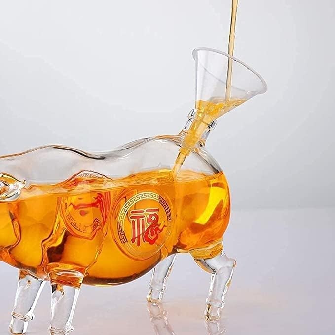 1000ml Lucky Pig Whisky Decanter – Hand-Blown Glass Animal Bottle for Whisky & S