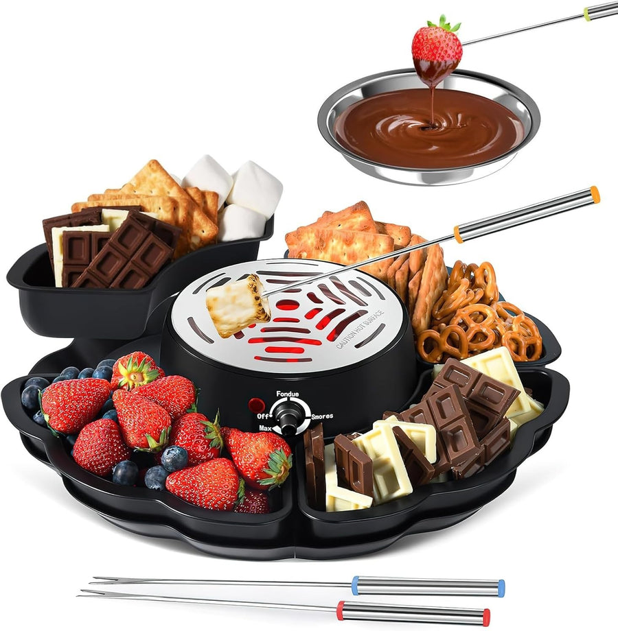 2 in 1 Smores Maker Fondue Set Electric Marshmallow Roaster Kit