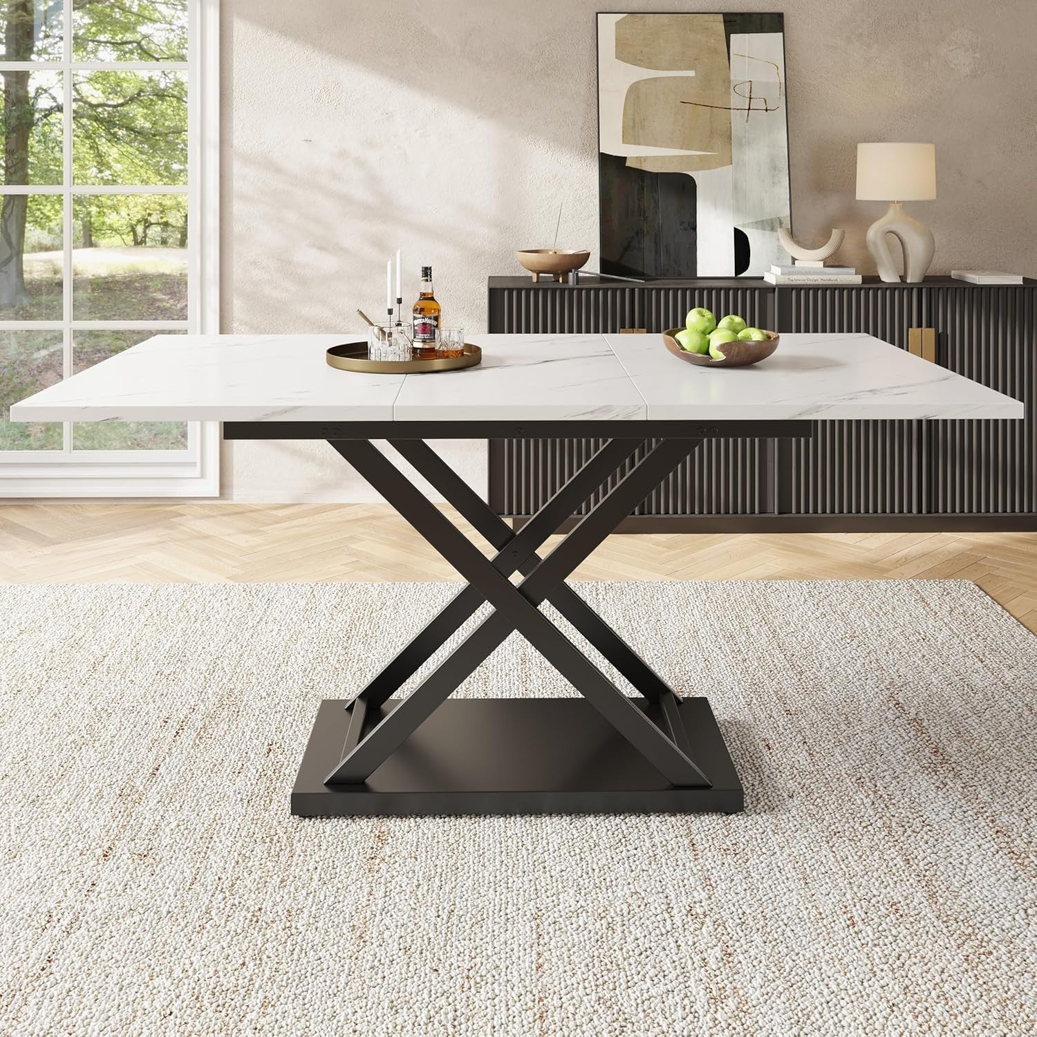 Extendable Marble Dining Table Space Saving 6 Seater Modern Iron Legs