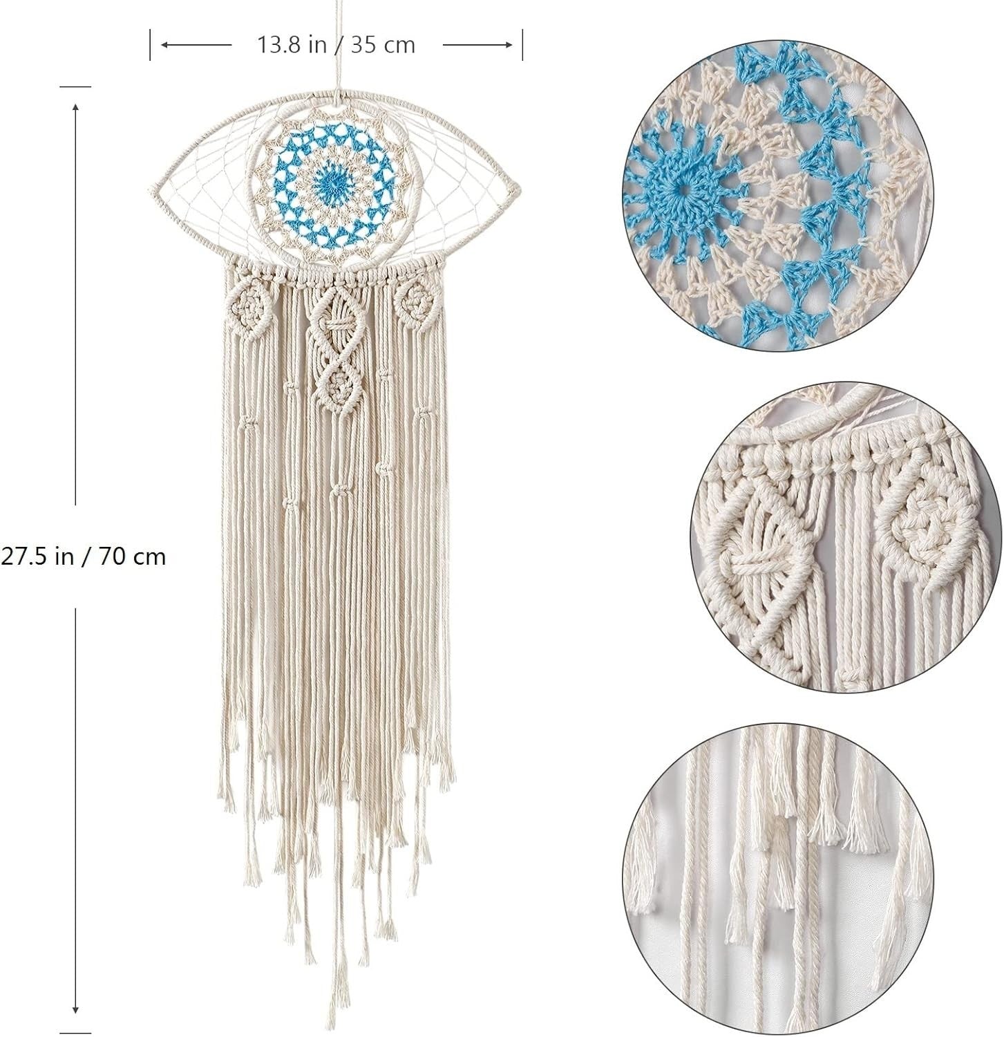 Boho Evil Eye Dream Catcher 13.8"x27.5" Macrame Wall Hanging