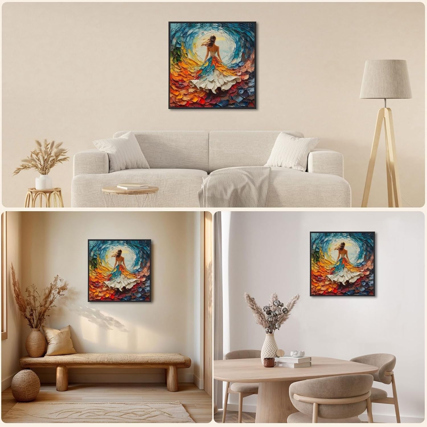 12x12 Colorful Abstract Woman Canvas – Textured Modern Framed Wall Art