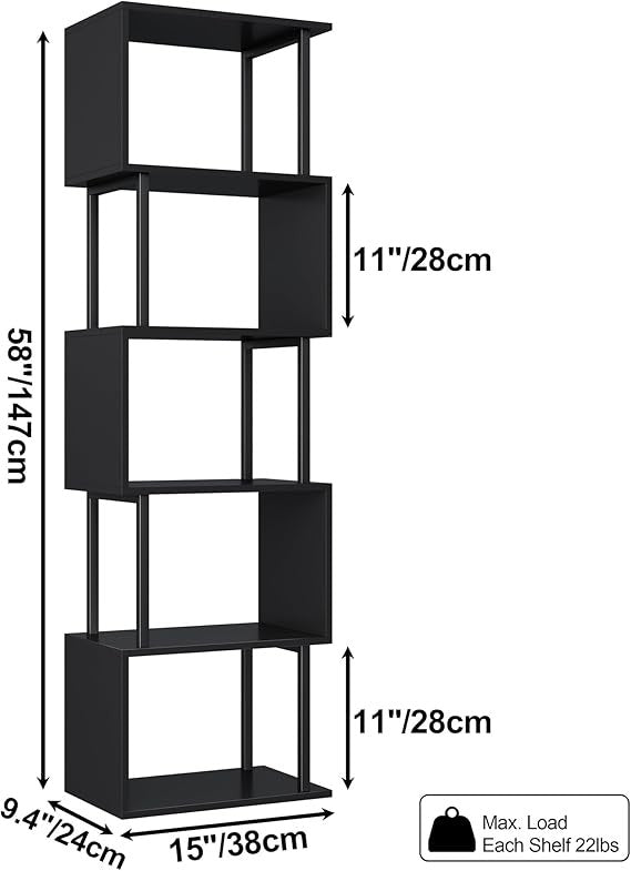 Modern S-Shaped 6 Tier Display Shelf Bookcase | Gold Frame White Storage Rack