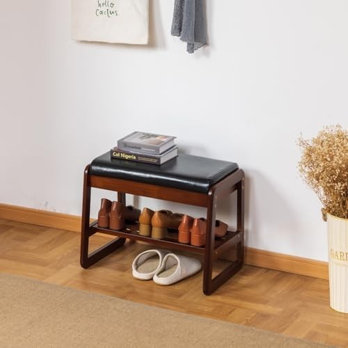 Modern Entryway Shoe Bench with Storage & Cushioned Seat, 2-Tier Rack
